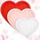 Maxcheck 3 Pcs Valentine's Day Heart Shape Wooden Serving Tray and Platters Decorative Wood Plate Dish Valentines Table Decorations for Snacks Cookies Fruits Candy Cheese Display Home Office