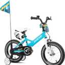 JOYSTAR Little Daisy Kids Bike for Girls Boys Ages 2-7 Years, 12 14 16 Inch Girls Bikes with Doll Bike Seat & Streamers, Boys Bike with Flag & Number Plate, Multiple Colors, 12 Inch with Training Wheels