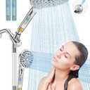 Dual Filtered Handheld Shower Heads Combo, HOPOPRO 15-Mode High Pressure Rainfall Showerheads Combo Set with Filter, for Hard Water, Removes Chlorine, Improves Skin Hair Condition, Modern Chrome