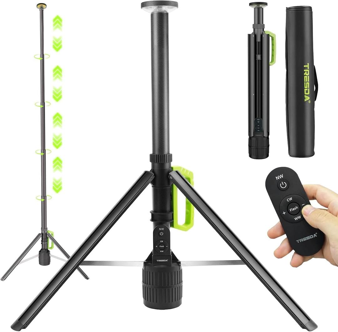 Rechargeable Telescopic Camping Light, 8.4 FT LED Work Lights on Stand, 3000LM Hight Light Ranger Portable Outdoor Light, Quick Setup Tripod Light for Outside,Sports, Jobsite, Emergency, Gift