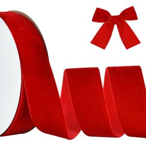 TONIFUL Red Velvet Ribbon 2 Inch x 25yds, Wide Valentine Ribbon for Christmas Wreath Decoration Handmade Craft Ornaments Gift Wrapping & Bow Making, Anniversary Wedding Bouquet Packaging