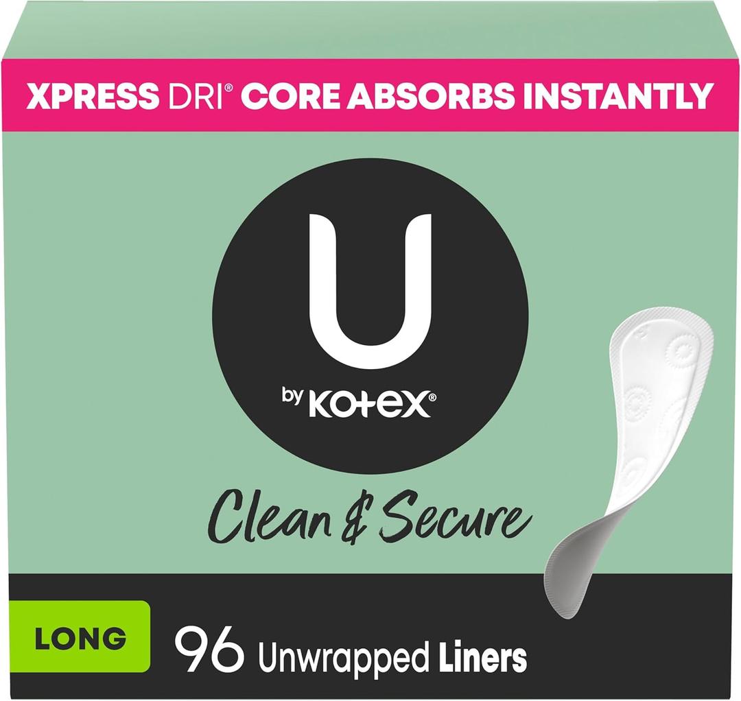 U by Kotex Panty Liners, Clean & Secure, Light Absorbency, Long Length, 96 Count 