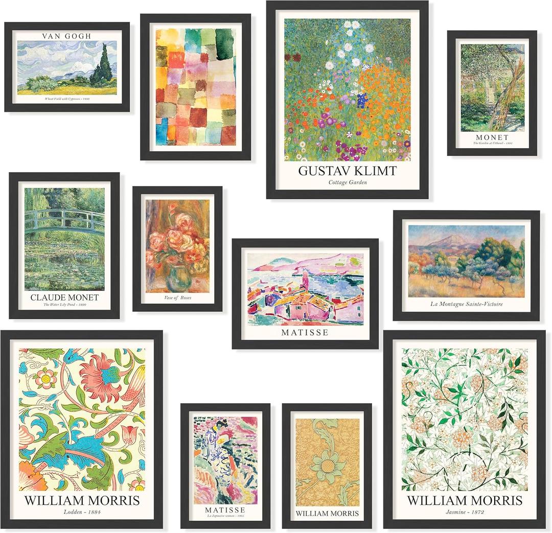 97 Decor Colorful FRAMED Wall Art Set - Vintage Eclectic Wall Art Framed, Famous Art Posters For Room Aesthetic Pictures, Artsy Gallery Maximalist Decor For Bedroom Dorm Home Living Room (BLACK FRAME)