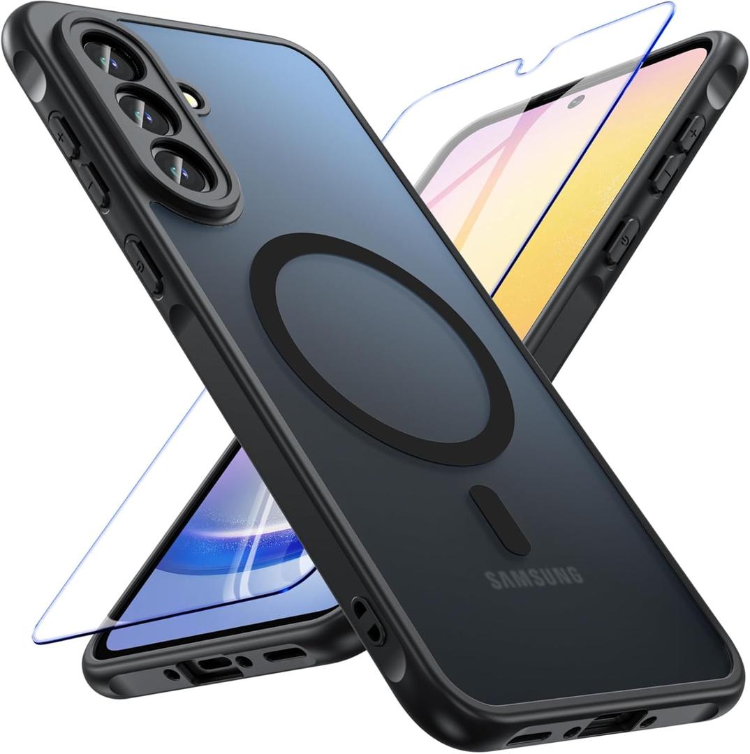 Fin2feel for Samsung Galaxy A36 5G Case Magnetic, Galaxy A36 Phone Case with Screen Protector [Compatible with MagSafe], Matte Back Slim Shockproof Protective Case for Samsung Galaxy A36, Black