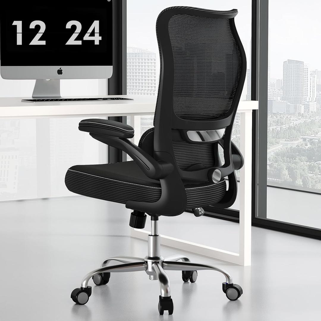 TRALT Ergonomic Office Chair - Desk Chair with Wave High Back Adjustable Lumbar Support Computer Chair - Gaming Chairs Mesh Backrest and PU Leather Seat for Home Reading Chairs to Adults(Black), Pack of 1