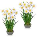 Villa Como Small Artificial Flowers in Pot 14" Fuax Daffodil Potted Flowers Plant Decor Room 2 Pcs Farmhouse Fake White Flower Plants Desktop Spring Summer Flowers for Home Decor Indoor