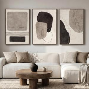 Large Framed Black and White Abstract Wall Art for Living Room, 24x36 In, 24" W x 36" H x 3pcs