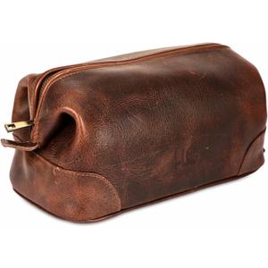 HLC Leather Toiletry Bag for Men Best Gift Premium Genuine Dopp Kit Shaving Kit Organizer Travel Kit Pouch Bag 10 inch Size (Brown)