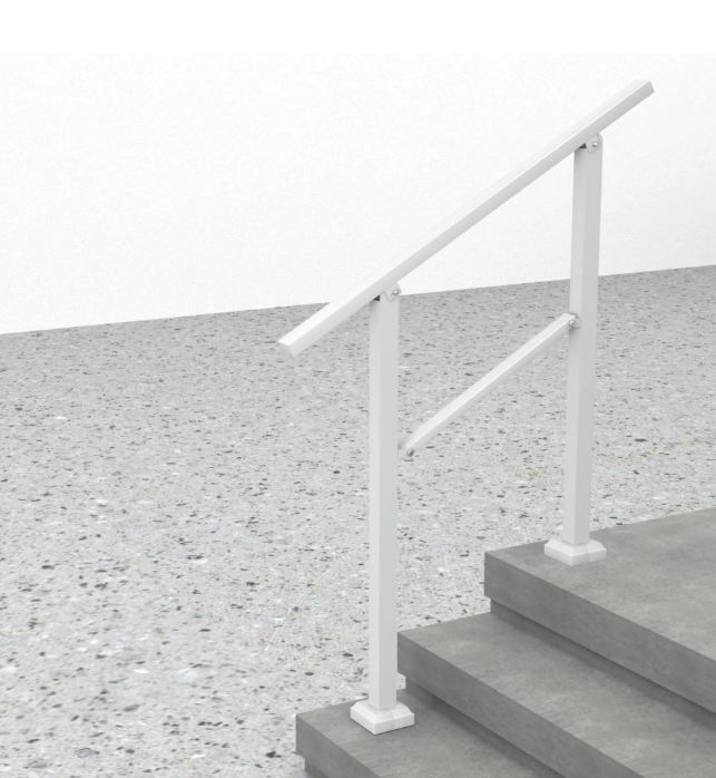 2-3 Step Hand Rails for Outdoor Steps, 3 Step Adjustable Railing for Stairs, Outdoor Handrails for Exterior Steps, Wrought Iron Porch Railing, White