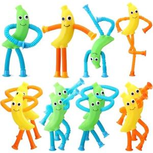 ShinyRelief 12 Pcs Telescopic Suction Cup Banana Toys Suction Pop Tubes Toys Rubber Banana Fidget Favor for Children with Autistic ADHD Anxiety Toddler Easter Basket Class Prizes