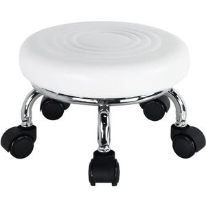 WKWKER Modern Roller Seat PU Leather Foot Stool Low Round Rolling Stool 360 Step Stool Swivel Small Seat with Universal Wheels for Home Office Garage Shop Fitness Sport H8.4"