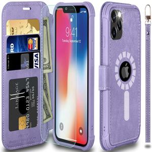 VANAVAGY Compatible for iPhone 13 Pro Wallet Case for Magsafe Wireless Charging, PU Leather Flip Folio Phone Case with Wrist Strap RFID Blocking Card Holder Screen Protector, Clove Purple VANAVAGY Compatible for iPhone 13 Pro Wallet Case for Magsafe Wireless Charging, PU Leather Flip Folio Phone Case with Wrist Strap RFID Blocking Card Holder Screen Protector, Clove Purple