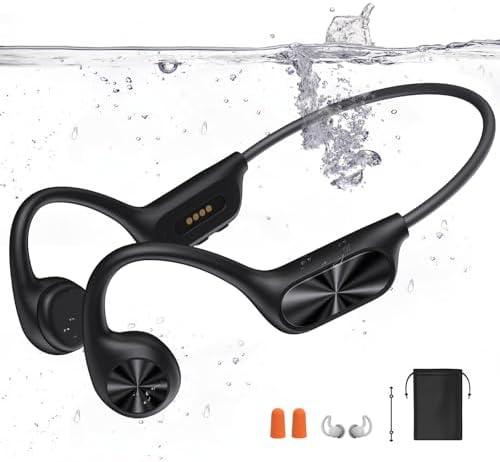 Dnniakm Swimming Headphones,Bone Conduction Headphones Bluetooth 5.4,IPX8 Waterproof,32G Memory Sports Headphone,Underwater Headphone with MP3-Player for Swim,Open Earphones for Swimming Running