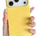 Skyseaco for iPhone 17 Pro Case Cute Heart Phone Case Soft Slim TPU Shockproof Phone Cover for Women Girls - Yellow and White