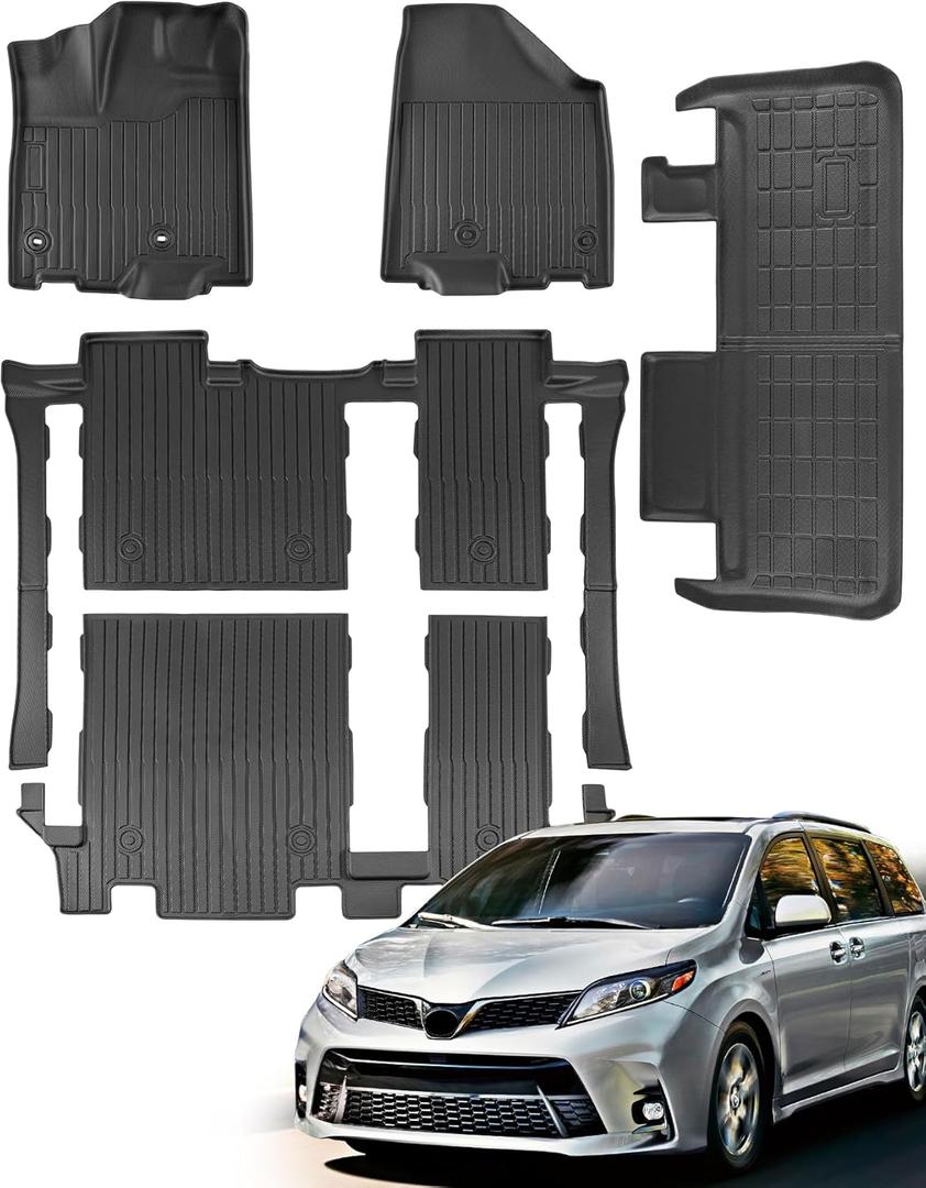 for Toyota Sienna 2020-2013 8 Seater Floor Mats Cargo Liner Trunk Carpet All Weather Heavy Duty TPE Waterproof Anti-Slip Tech Mats for Toyota Sienna 2014 2015 2016 2017 2018 2019 Accessories