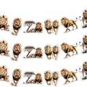 Lion Birthday Banner Lion Party Decorations 3Pcs Realistic Lion Garland Animal Banner for Boys Jungle Safari Theme Birthday Party Supplies
