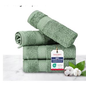 TEXTILOM 100% Turkish Cotton 4 Piece Luxury Washcloth Towel Set for Bathroom & Kitchen, Thick & Super Soft & Highly Absorbent & Quick Dry for Face and Hand- Green