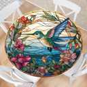 Hummingbird Round Fitted Tablecloth with Elastic Edge Floral Outdoor Tablecloth Waterproof Table Cover for Picnic Dinner Party Decor Fits 36-40" Diameter Round Tables