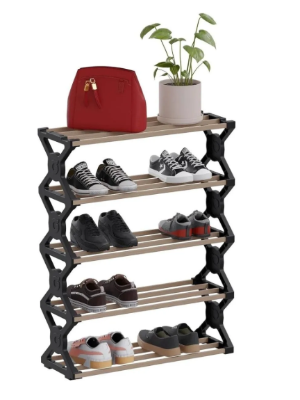 Stick Wood Shoe Rack Organizer, 5 Tier Shoe Shelf Storage Organizer, for Entryway, Hallway, and Closet