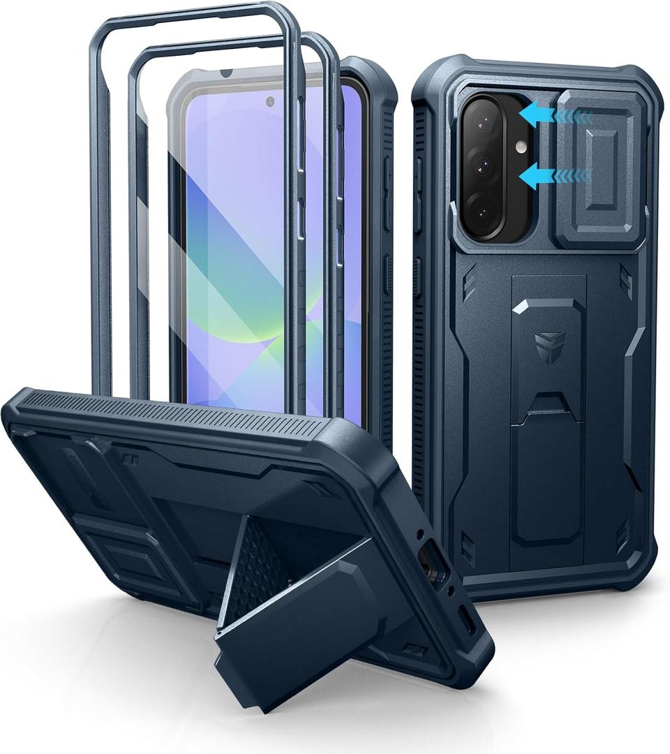 Dexnor for Samsung Galaxy A36-5G Case, [2 Front Frame] [Built-in Magnetic Slide Camera Cover & Kickstand] Heavy Duty Protection Shockproof Phone Case with Screen Protector, 6.7 inch Navy Blue