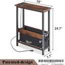 Slim Charging End Table with Storage - For Small Spaces and Bedroom (Rustic Brown)