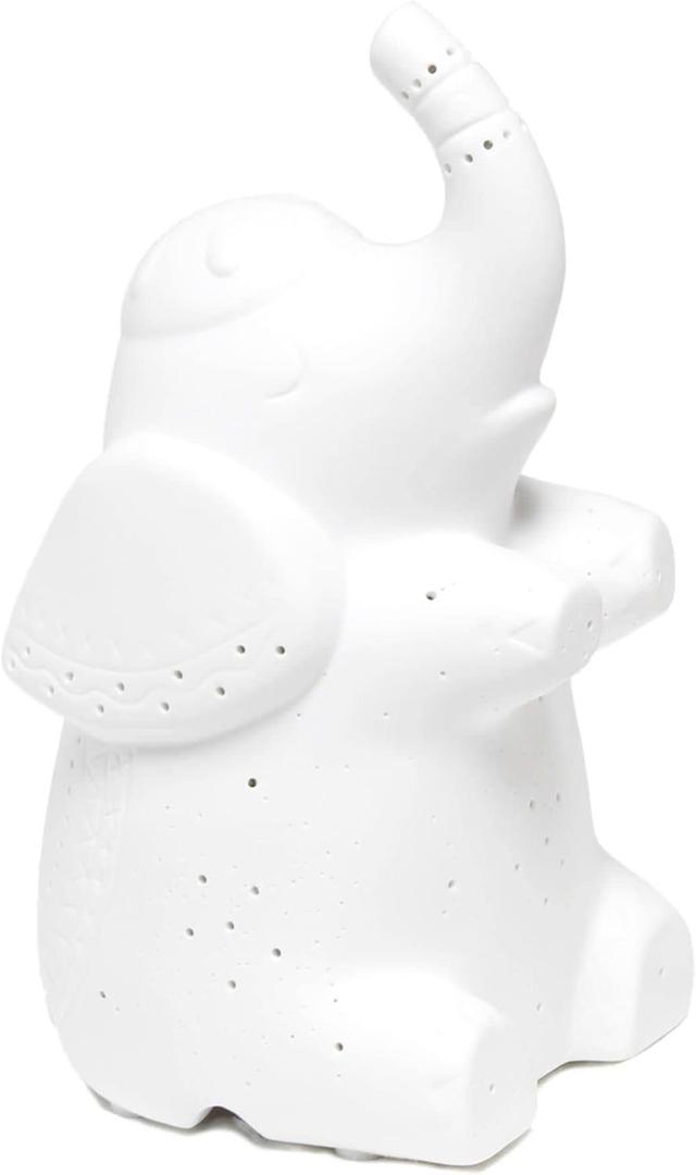 Simple Designs LT3337-WHT White Porcelain Fun Shaped Sitting Night Light Table Lamp, Elephant