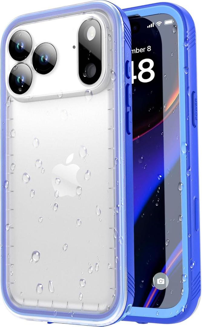 SPORTLINK for iPhone 17 Pro Waterproof Case - Shockproof Dustproof Case with Built-in Screen Protector, Full Body Heavy Duty Sealed Protective Cover for iPhone 17 Pro 6.3" Blue/Frosted Clear