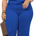 PINSV Lounge Sets for Women Plus Size 2 Piece Outfits Baggy Short Sleeve Top Pants Tracksuits (Blue), 1XL