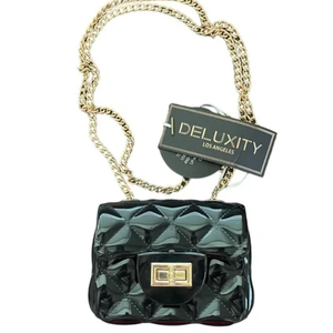 Deluxity Los Angeles Black Mini Purse with Gold Chain Strap