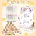 Purple Butterfly Baby Shower Decorate a Block Game Set 79 Pieces,Baby Shower Blocks for Gender Reveal Games, Includes 54 Blank Baby Building Blocks, 24 Watercolor Markers, 1 Baby Shower Game Sign,4