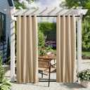 NICETOWN 2 Panels Outdoor Patio Curtains Windproof & Waterproof, Top & Bottom Grommet & Back Tab Light Blocking Drapes Keep Privacy for Yard/Porch with Ropes for Fixed, Biscotti Beige, W46 x L72 (46"W x 72"L (Pack of 2))
