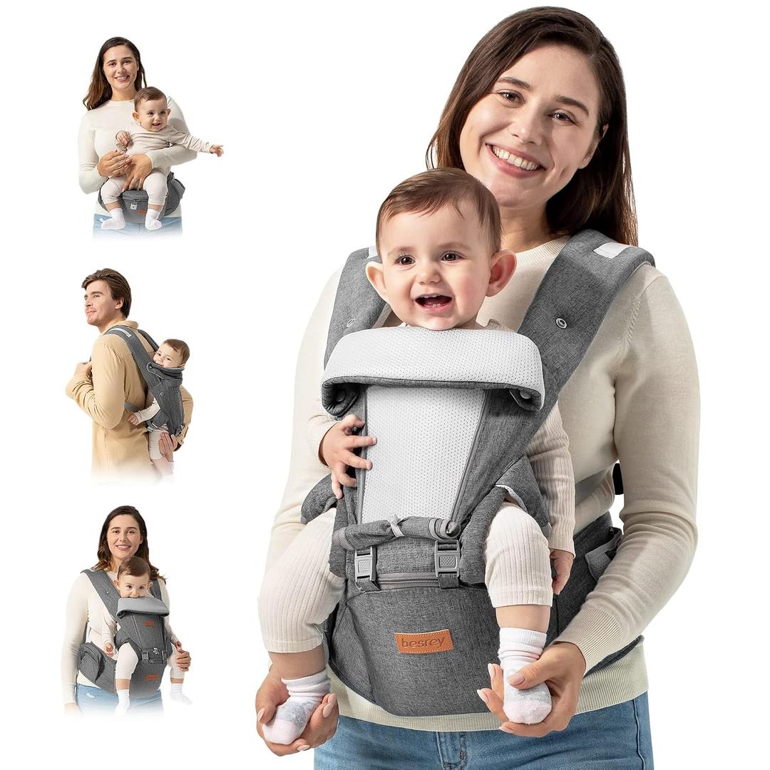 besrey Baby Carrier with Hip Seat Newborn to Toddler, Summer Mesh Front Facing Infant Carrier, Baby Body Holder Chest with Back Support, Front Back Pack with Strap for Men Women Hiking Lumbar Support