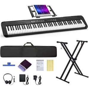 88 Key Keyboard Piano, Semi Weighted Electronic Digital Piano with Music Stand, Power Supply, Sustain Pedal, Stand, Carrying Case, Headphones, Bluetooth, USB-MIDI, Lessons for Beginners (Black)