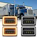 MONDEVIEW 4pcs 4x6 LED Headlights Hi/Lo Sealed Beam with DRL Turn Signal Light H4656 H4651 H4652 H4666 H6545 for kenworth t800 led headlights for Freightliner for Peterbilt