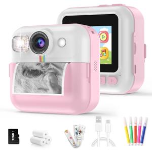 BOFIDAR Instant Print Camera for Kids, Christmas Birthday Gifts for Girls Age 3-10, Toddler Toy for 3 4 5 6 7 8 9 10 Year Old Girls with 3 Roller Photo Paper (Pink)
