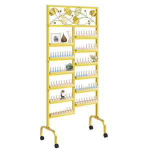 EBANKU Metal Nail Polish Racks, 12 Tiers Metal Nail Storage Racks with Wheels Gold Nail Polishes Display Rack Cosmetic Display Case Nail Polish Shelf Essential Oil Organizer for Nail Salon Shop