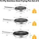 Rorence Non Stick Frying Pan Set, 8/10/12" Tri-Ply Stainless Steel Skillets