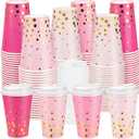 Jingmore 80 Pcs Pink and Gold Disposable Coffee Cups with Lids 12oz Gold Foil Dot Gradient Paper Cups for Hot Cold Beverage Water Tea Party Wedding Baby Shower Birthday Supplies