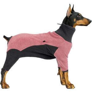 Dog Winter Coat, Warm Fleece Jacket, Windproof Pullover Bodysuit, Fullbody Pajamas Onesie, Cold Weather Clothes for Medium Large Dog (Small, Pink)