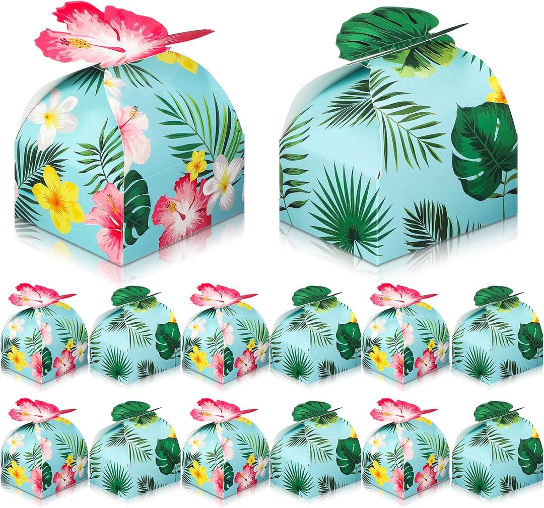 Gerrii 36 Pack Tropical Gift Boxes Luau Hawaiian Party Favor Boxes for Goodie Gift Treat Candy Hawaiian Luau Party Favors Goodie Treat Bags Palm Leaves Tropical Summer Aloha Birthday Decor Supplies