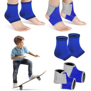 Tarpop 2 Pairs Kids Ankle Brace Set Foot Support Stabilizer Wraps Protector Guard Knitted Ankle Sleeve Sock Support Compression Socks for Injury Prevention(Blue, Medium)