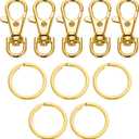 5 Set Key Chain Flat Key Rings Women Metal Swivel Clasps Snap-On Keychain Ring Hook Spring Clip Snap Hook Lobster Clasp for Keys, Lanyards Jewelry Findings, Round Edge, Gold