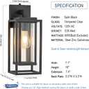 18" Dusk to Dawn Outdoor Wall Light Fixtures with Photocell Sensor Auto On Off, Waterproof Exterior Lantern,Double Cage Satin Black Clear Tempered Glass, Wall Sconce for Patio Front Door Porch Garage