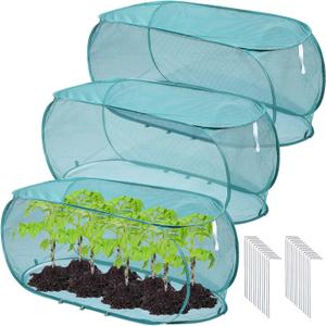 3 Pcs 39" x 18" x 16" Pop Up Garden Plants Cover with 24 Ground Nails, Mesh Netting Covers Net Cage Guard Protector for Protecting Plant Vegetable Fruit Flowers Seedlings Herbs from Birds Animals