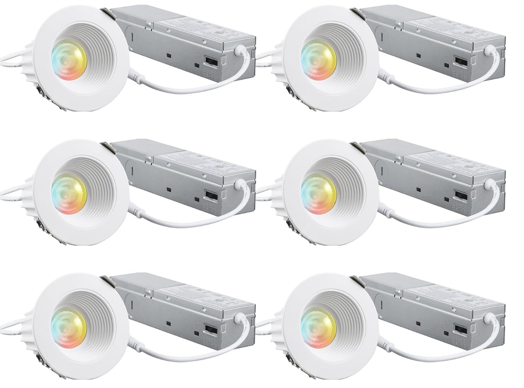 TORCHSTAR 2 Inch Recessed LED Light, 5CCT Dimmable 600lm Canless Recessed Ceiling Light, Baffle Trim Anti-Glare LED Downlight, CRI90+, IC Rated, ETL Listed, 2700K-5000K Selectable, Pack of 6