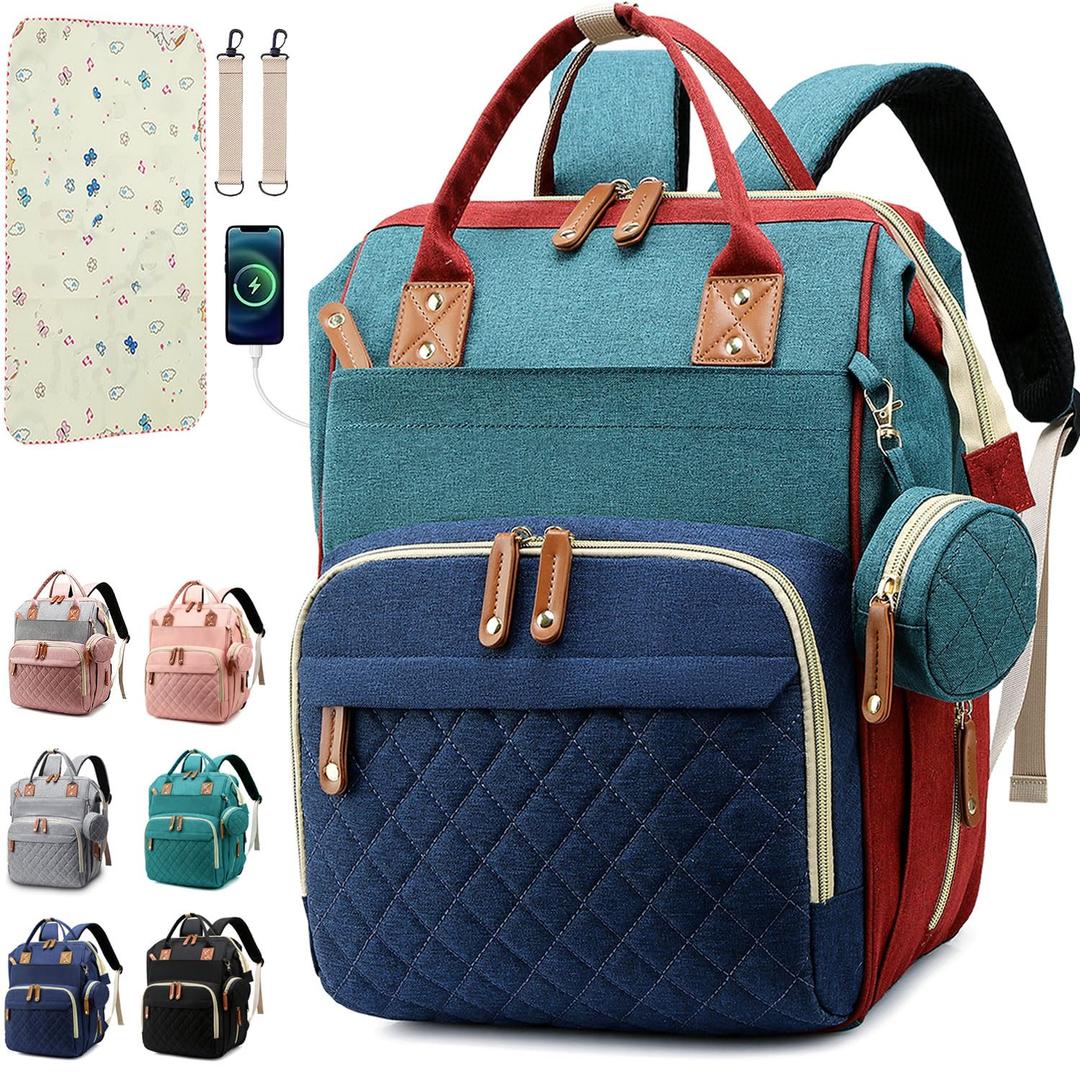 SHITIESHOU Diaper Bag Backpack Baby Bag, Baby Girl Boy Diaper Bag for Dad Mom with Pad, 16 Pockets, Pacifier Case, Large Diaper Bags Unisex for Travel (Colorful)