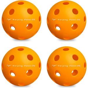 Warping Point Indoor Pickleball Balls, 4 Pack 26 Holes Orange PickleBalls, Meet USAPA Specifications, High Bounce Durable Practice Pickle Ball for Beginners Intermediate Player