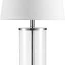 Globe Electric 67155 Maya 21" Fillable Table Lamp, Clear Glass and Steel Base, White Fabric Shade