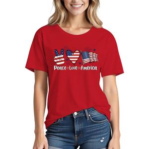 4th of July Shirts Women:Premium Cotton Crewneck USA American Flag Patriotic Short Sleeved T-Shirt (Gray, L)