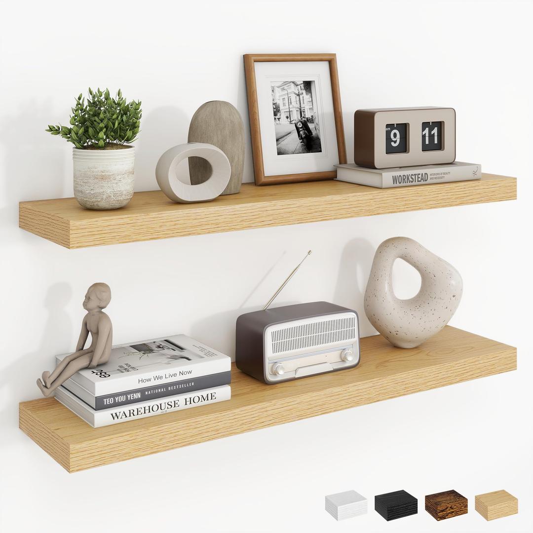 Dreamland 24Inch Floating Shelves for Wall, Rustic Wooden Floating Shelves for Bathroom|Bedroom|Kitchen, 2 Pack Deep Wall Mounted Book Shelf, Wood Storage Display Shelf for Home Decor, Oak